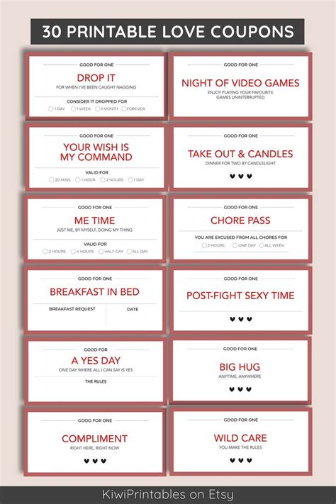 30 Fun Love Coupon Book Valentines Day Coupons Love Coupons Etsy In