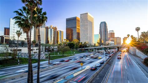Download Los Angeles Downtown Buildings Skyline Highway Traffic