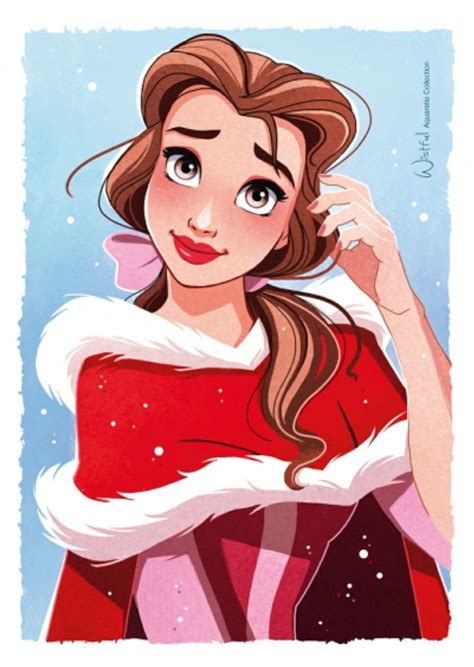 Belle In Her Pink And Red Winter Dress Disney Drawings Sketches