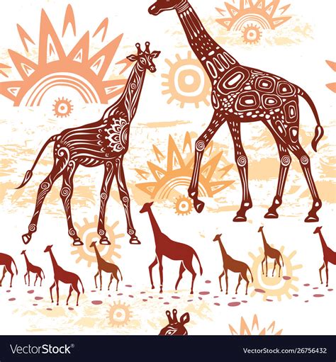 Seamless Pattern With Giraffes And Ethnic Motifs Vector Image