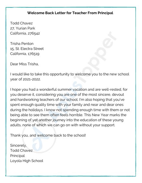Teacher Welcome Back Letters Format Examples And How To Write