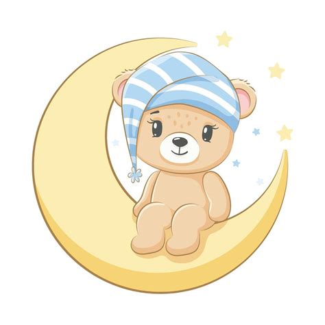 A Cute Teddy Bear Is Sitting On The Moon For A Boy Vector
