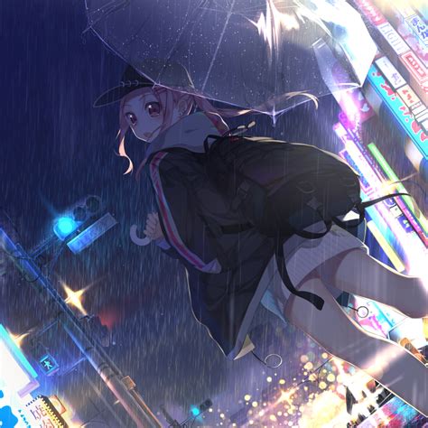 1080x1080 Anime Girl With Umbrella In Rain 1080x1080 Resolution
