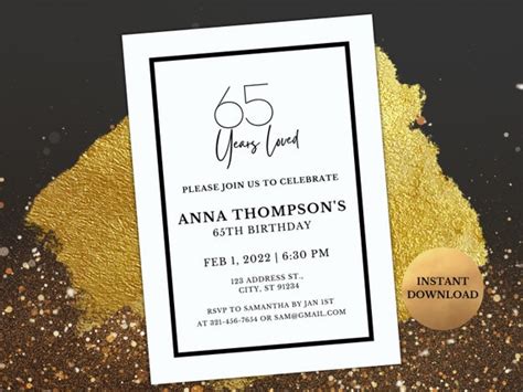 65th Birthday Invitation Minimalist 65th Invite Instant Etsy