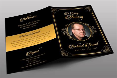Black And Gold Funeral Program Template