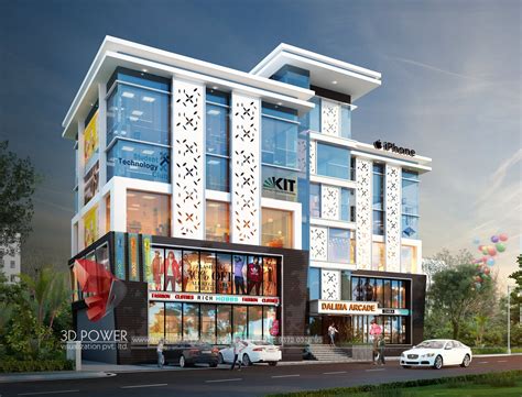 Commercial Space Visualized By 3d Power Building Front Designs Condominium Architecture