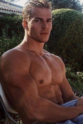 Shirtless Male Beefcake Muscular Body Builder Blond Gym Jock Guy Photo