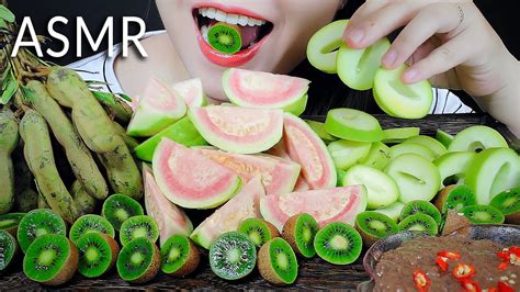Asmr Sour Fruits Platter Green Tamarind Green Mango Wild Kiwi And Red
