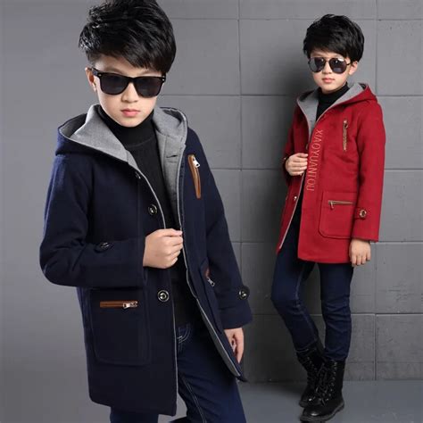 Boys Wool Coats Autumn Winter Jacket For Boys Long Sleeve Coat Cotton