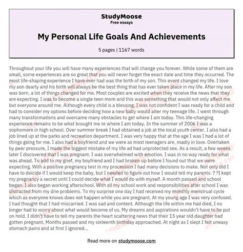 My Personal Life Goals And Achievements Free Essay Example
