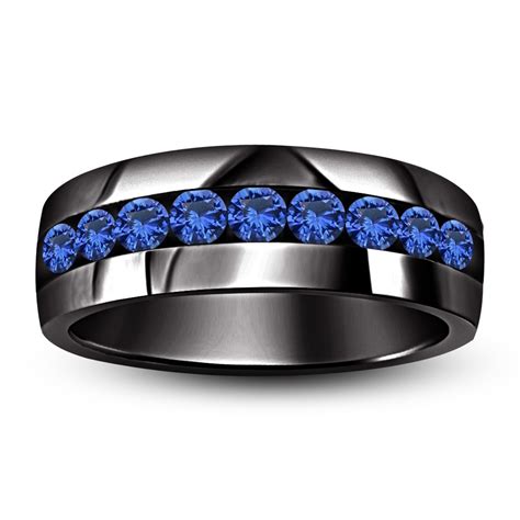 1 Cttw Blue Sapphire 925 Silver Wedding And Anniversary Mens Band Ring