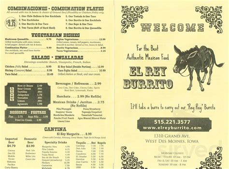 El Rey Burritos menu in West Des Moines, Iowa, USA