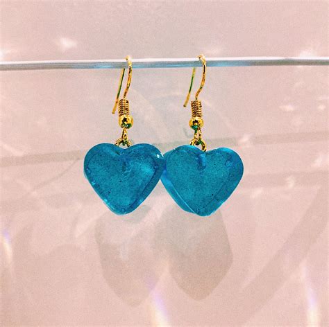 Ocean Blue Heart Drop Earrings Drop Earrings Heart Drop Earrings