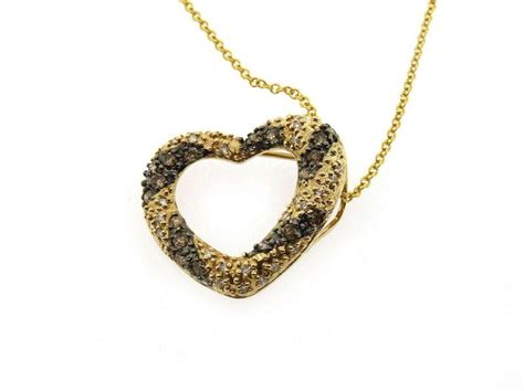 032ctw White And Chocolate Diamond Open Heart Pendant Necklace In 14k