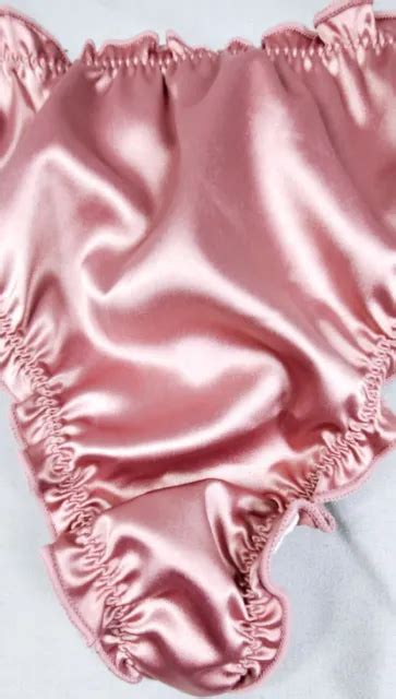 Shiny Glossy Liquid Satin Pink Thong Panties Sz L Ruffled Trim Attractive Sexy 2003 Picclick