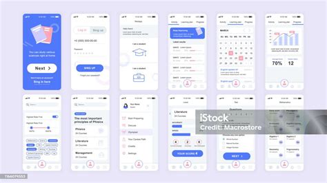 Set Of Ui Ux Gui Screens Education App Flat Design Template For Mobile Apps Stock Illustration