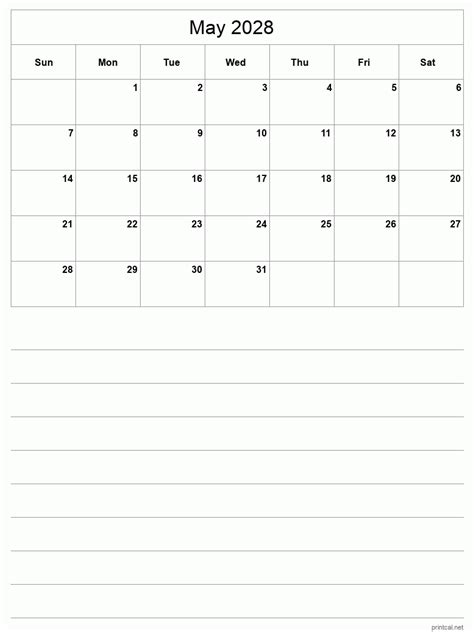 Printable May 2028 Calendar Free Printable Calendars