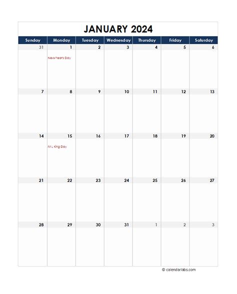 Free Monthly Printable Calendar 2024 With Holidays