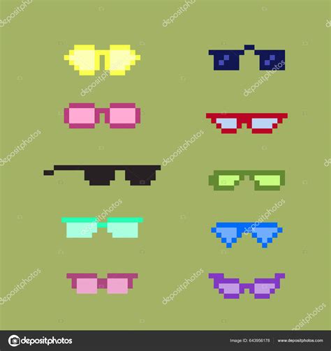 Pixel Art Eyeglass Frames Sunglasses Pixelated Glasses Pixel Art Set Stock Vector By