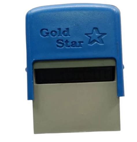 Sky Blue And Ivory Plastic Gold Star Hand Stamp For Office Size