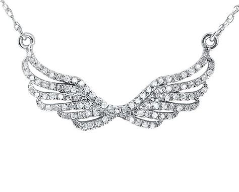 14k White Gold Pave Diamond Angel Wing Necklace 025 Ct Diamond