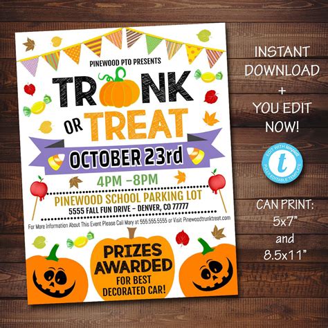 Trunk Or Treat Flyerinvitation Printable Halloween Invitation Commun