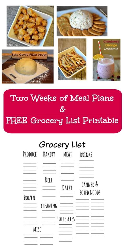 Weeks Of Meal Plans Plus FREE Grocery List Printable Tastefully Frugal