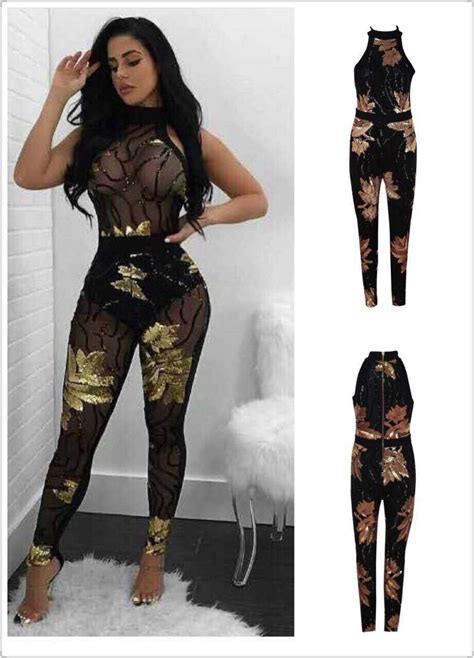 Buy Deavogy 2018 Black Sleeveless Mesh Sexy Bright Jumpsuit Sexy Party Bodycon