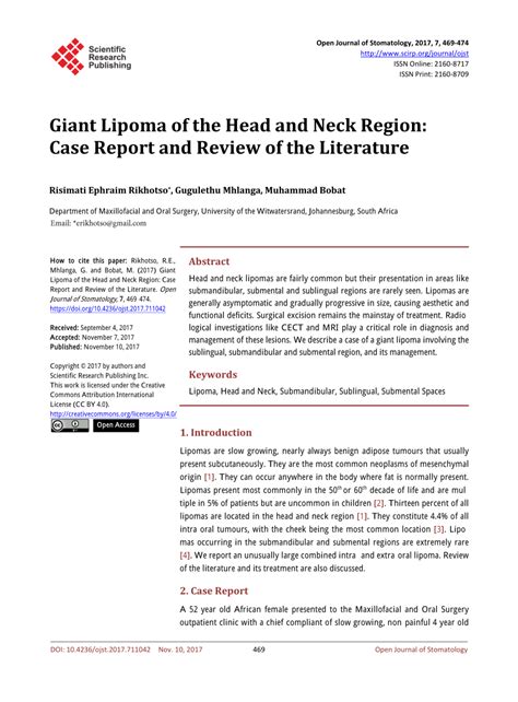 Pdf Giant Lipoma Of The Head And Neck Region Case Report And Review