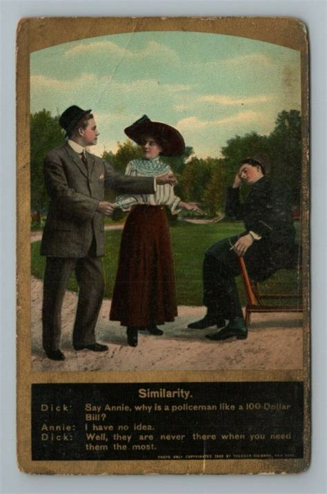 1912 Police Joke Comic Humor Man Woman Cop Vintage Postcard Asia