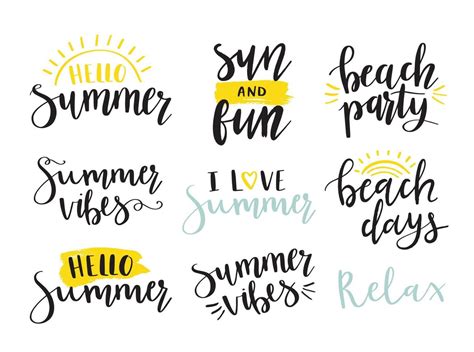 Summer Hand Lettering Quotes Summer Labels Logos Tags Hand Drawn