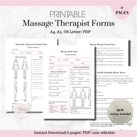 editable massage therapist forms spa forms massage consent form esthetician lymphatic massage