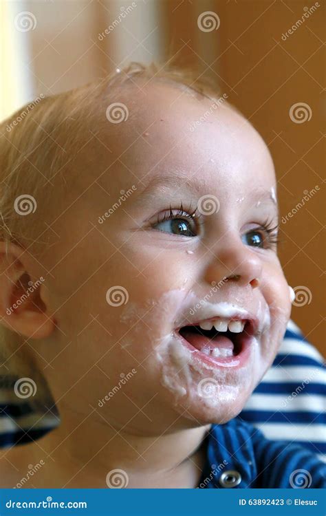 Baby Eating Yogurt Stock Image Image Of Food Hungry 63892423