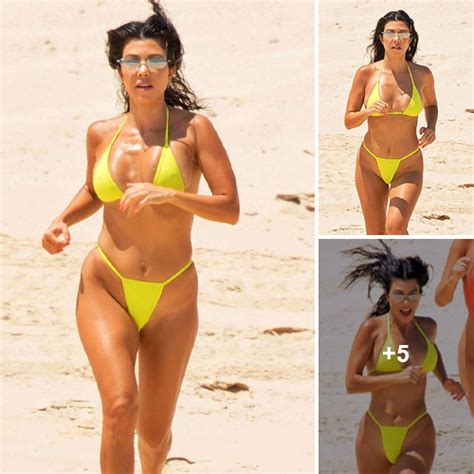 Kourtney Kardashian Dynamically Ran On The Sand Wearing A Dazzling