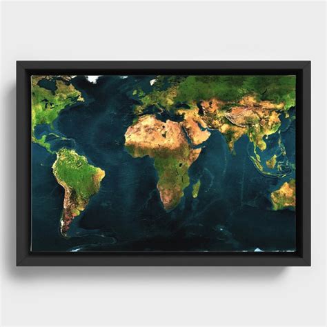 Map Of The World From Outer Space Satillite Image Art Framed Canvas By