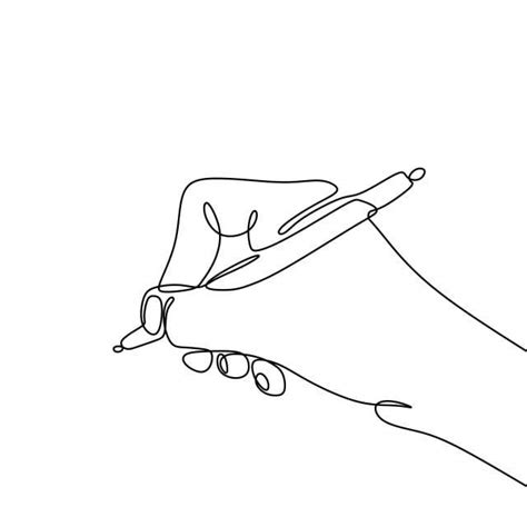 Hand Writing Continuous One Line Drawing Of Person Write On Paper With