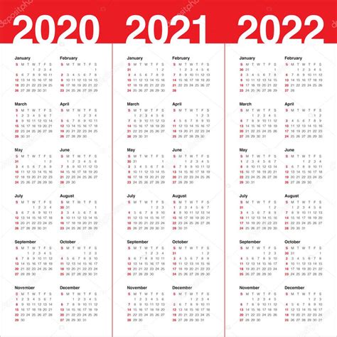 Year 2020 2021 2022 calendar vector design template — Stock Vector ...