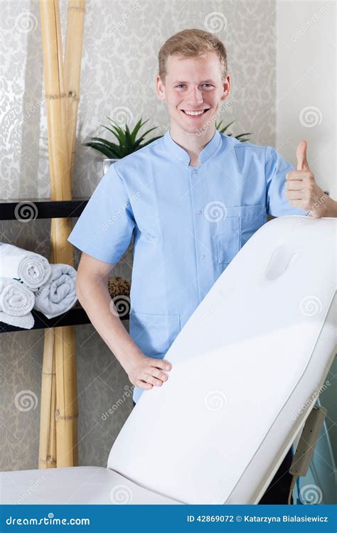 Male Beautician With Okay Gesture Stock Photo Image Of Beauty Salon