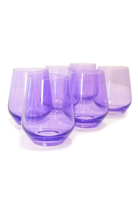 Colored Stemless Wine Glasses In Lavender Set Of 6
