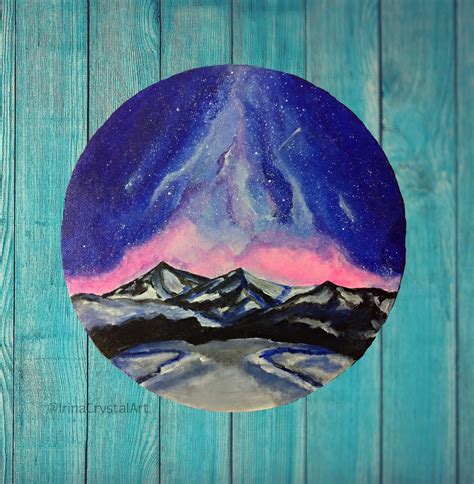 Starry Night Painting Original Art Mountain Painting Night