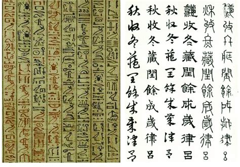Logographic Writing Systems On The Left Egyptian Hieroglyphics And