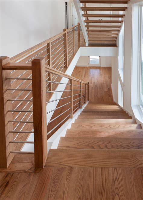 48contemporary Round Stainless Steel Balustrade And Oak Treads