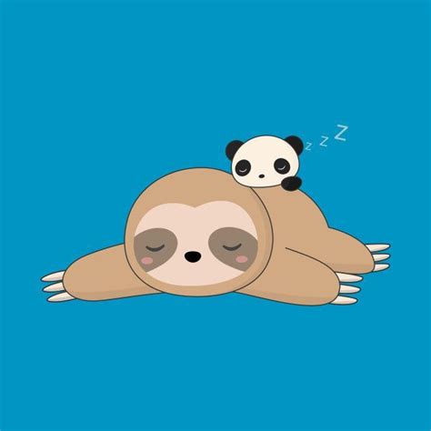 Kawaii Lazy Sloth And Panda T Shirt Teepublic Sloth Art Sloth