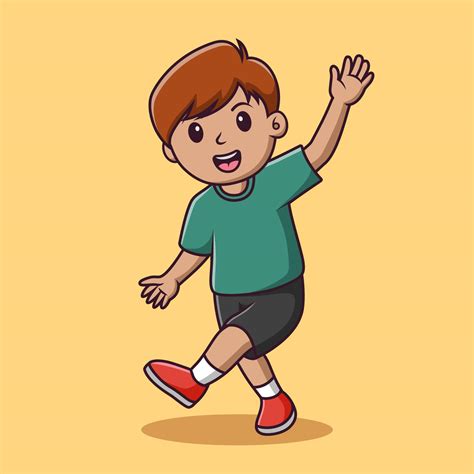 Cute Little Boy Cartoon Waving Handvector Cartoon Illustrationcartoon