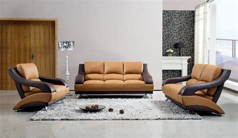 Brown Leather Contemporary Living Room Set With Metal Legs Sacramento