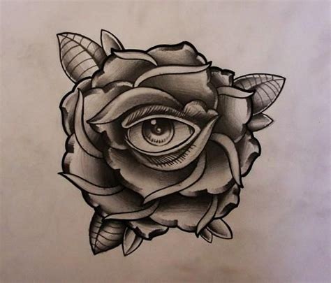 Rose With Eye Tattoo Design 2 By ~thirteen7s On Deviantart Feather