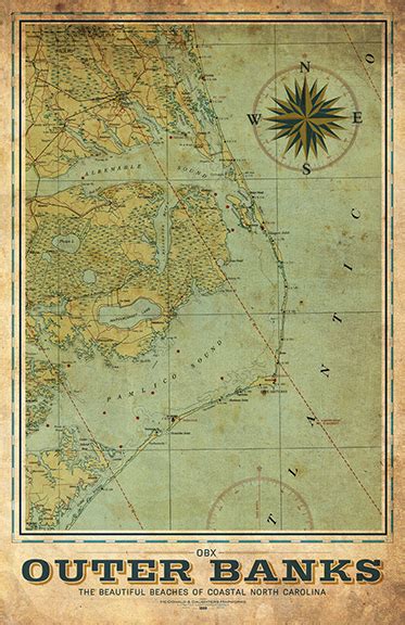 Outer Banks Vintage Remixed Map Outer Banks Vintage Maps Vintage