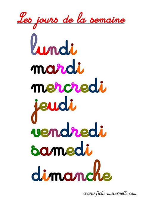 Days Of The Week In French Colorful Chart For Your Little One