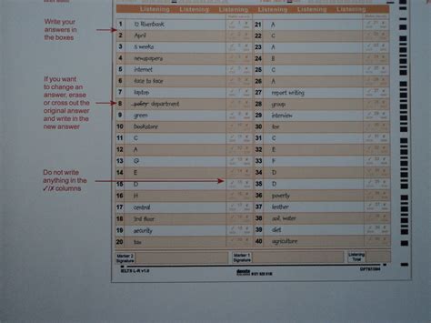 Ielts Listening Answer Sheet