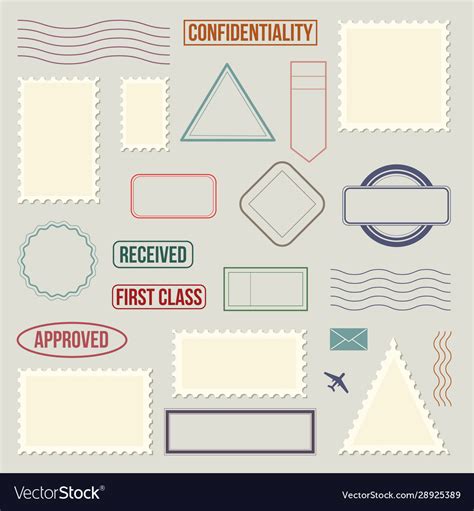 Postage Stamp Template Set Isolated Vintage Vector Image